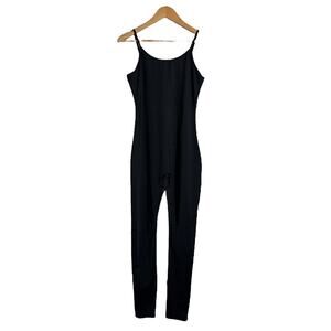 Seamless Women's Spaghetti Strap Soft Stretch Bodysuit Jumpsuit Size L Black